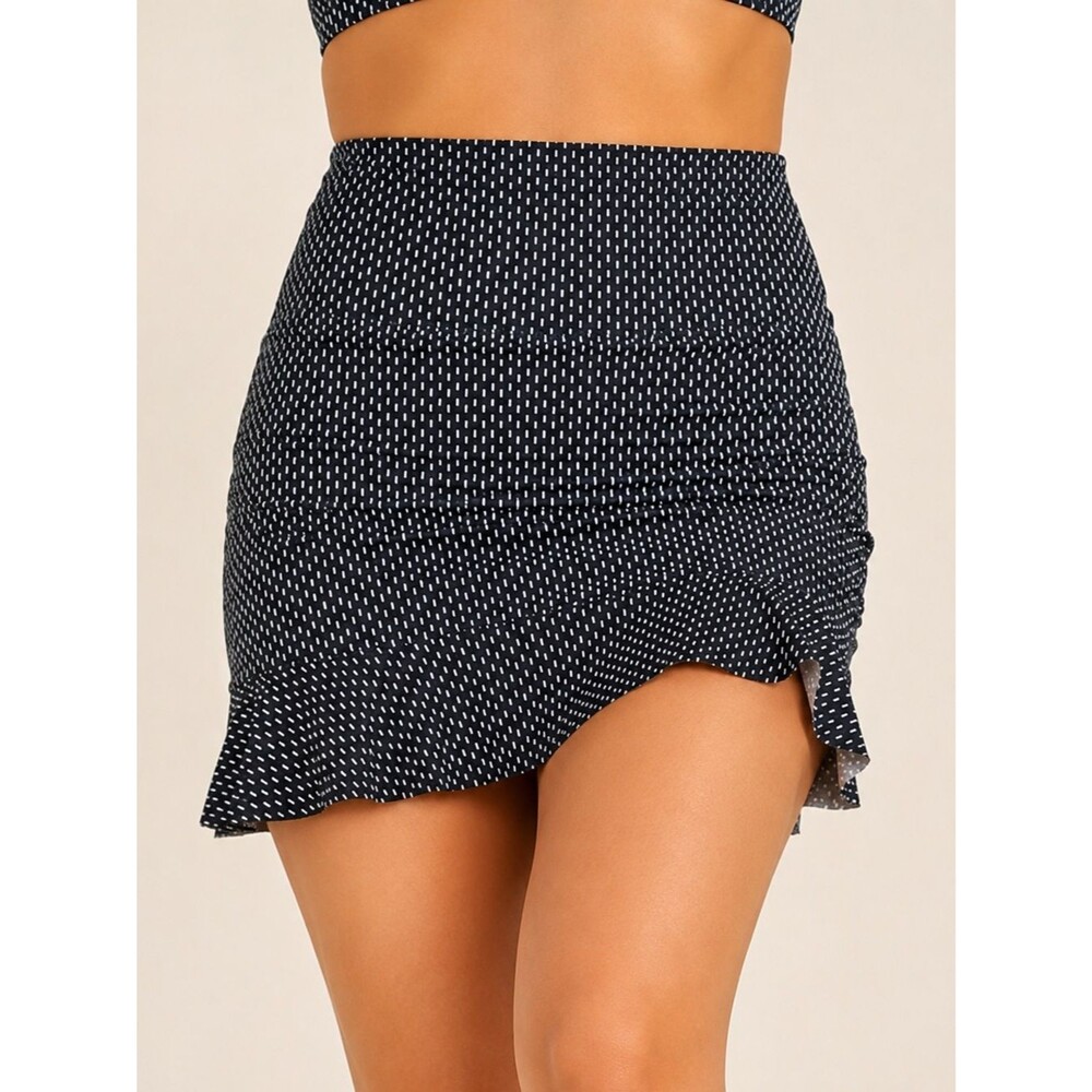 NWT Albion High Waisted Swim Skirt XS Midnight Dash Black White Built In Briefs
